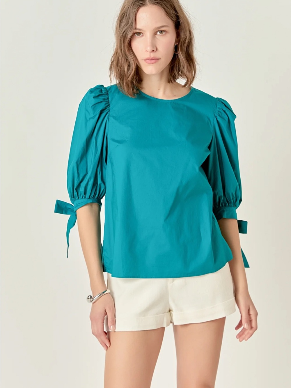 English Factory BOW BANDED PUFF SLEEVE BLOUSE